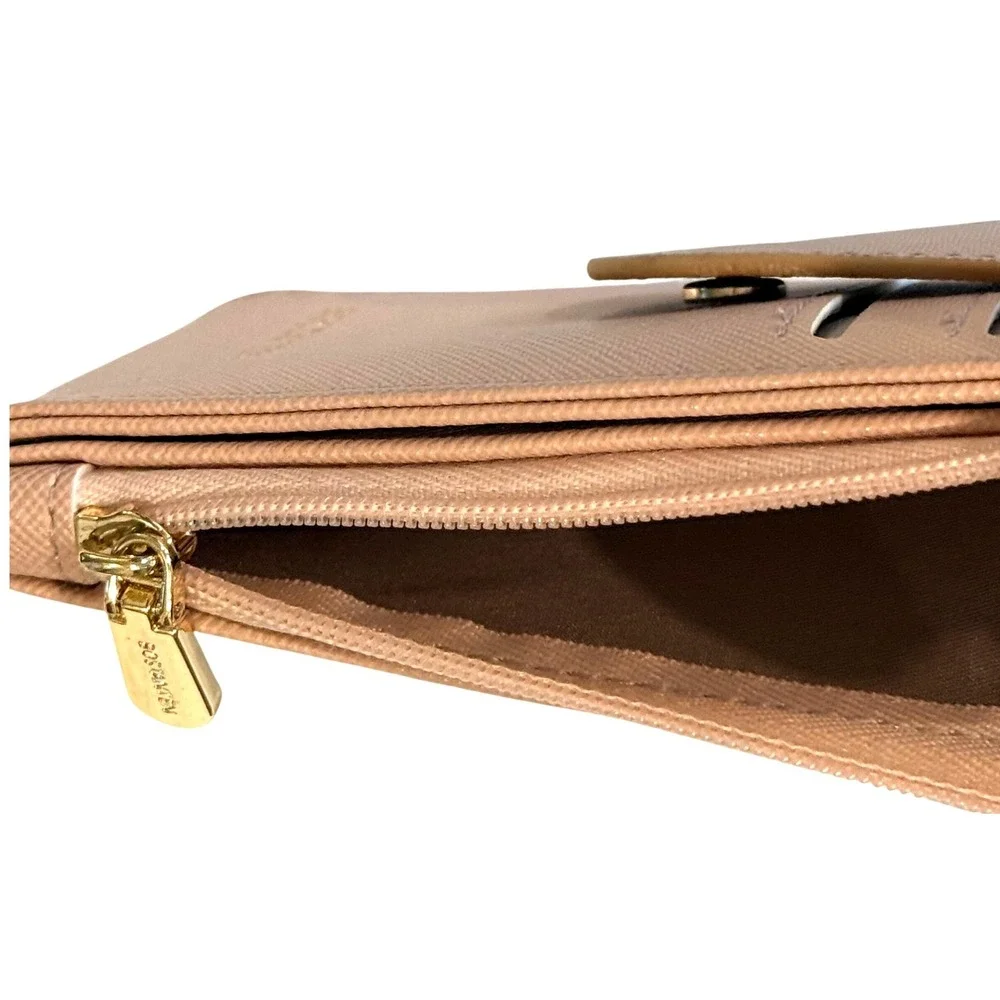 Bostanten Pink Saffiano Leather Slim Bifold Wallet Card Holder Gold Hardware